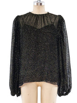 Oscar de la Renta Metallic Chiffon Blouse Top arcadeshops.com