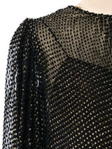 Oscar de la Renta Metallic Chiffon Blouse Top arcadeshops.com