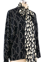 Graphic Face Printed Blouse Top arcadeshops.com