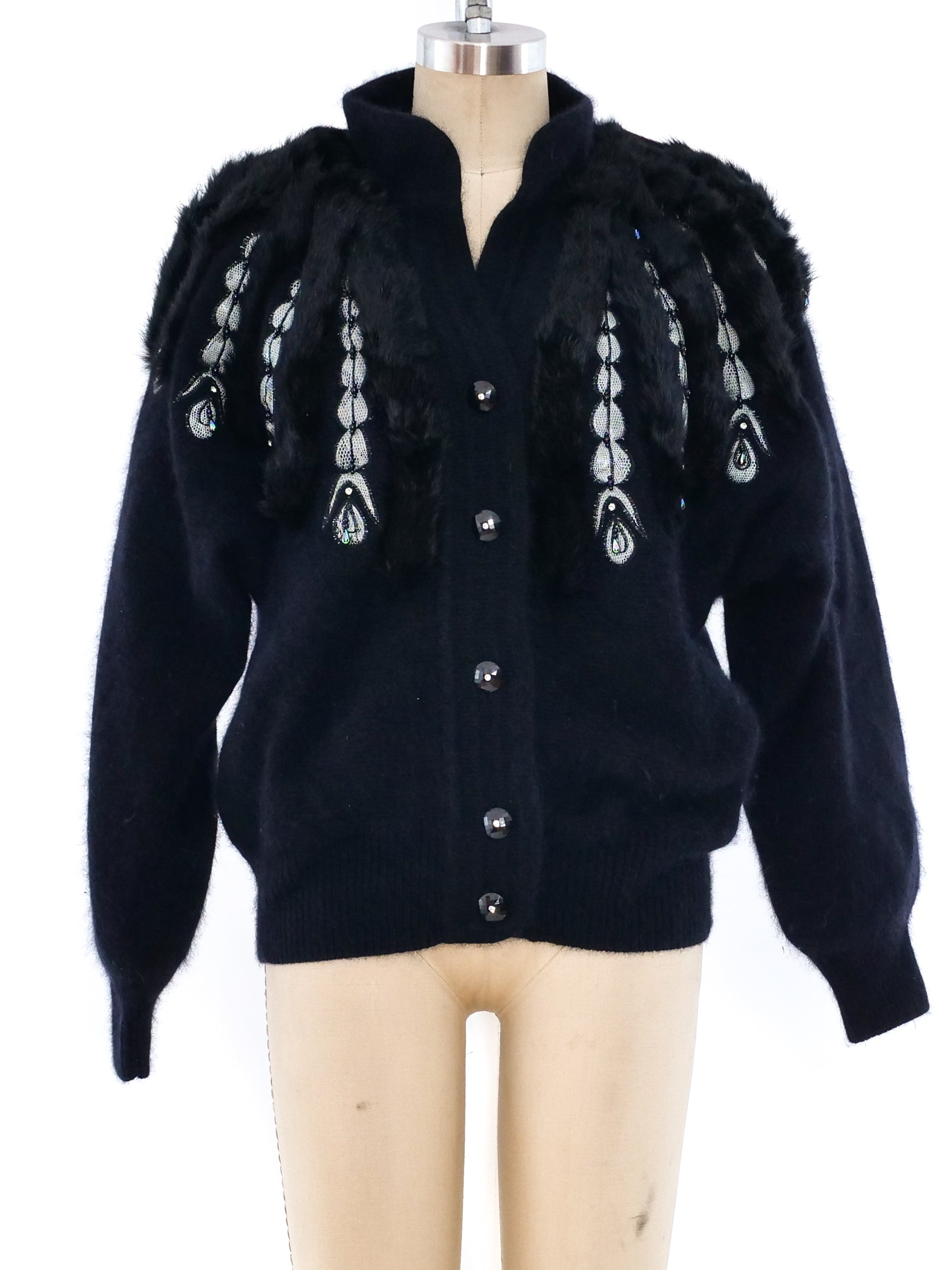 Fur Trimmed Angora Cardigan