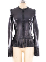 Gianni Versace Fringe Trimmed Lace Up Leather Jacket Jacket arcadeshops.com