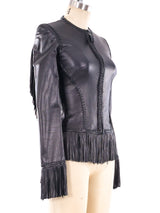 Gianni Versace Fringe Trimmed Lace Up Leather Jacket Jacket arcadeshops.com