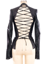 Gianni Versace Fringe Trimmed Lace Up Leather Jacket Jacket arcadeshops.com