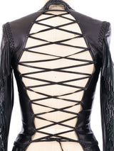 Gianni Versace Fringe Trimmed Lace Up Leather Jacket Jacket arcadeshops.com