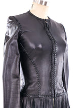 Gianni Versace Fringe Trimmed Lace Up Leather Jacket Jacket arcadeshops.com
