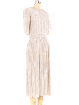 Mary McFadden Ivory Pleated Short Sleeve Dress Dress arcadeshops.com