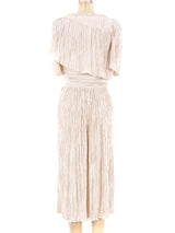 Mary McFadden Ivory Pleated Short Sleeve Dress Dress arcadeshops.com