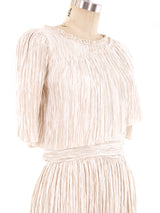 Mary McFadden Ivory Pleated Short Sleeve Dress Dress arcadeshops.com