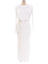 Mary McFadden White Pleated Long Sleeve Dress Dress arcadeshops.com
