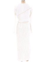 Mary McFadden White Pleated Long Sleeve Dress Dress arcadeshops.com