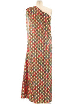 Metallic Paisley One Shoulder Gown Dress arcadeshops.com