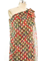 Metallic Paisley One Shoulder Gown Dress arcadeshops.com