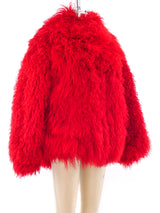 Cherry Red Mongolian Fur Coat Outerwear arcadeshops.com