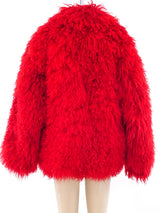 Cherry Red Mongolian Fur Coat Outerwear arcadeshops.com