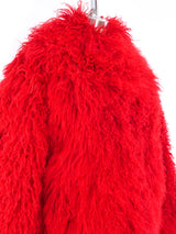 Cherry Red Mongolian Fur Coat Outerwear arcadeshops.com