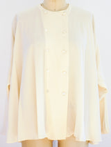 Double Breasted Cream Silk Blouse Top arcadeshops.com