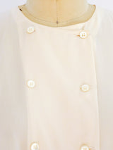 Double Breasted Cream Silk Blouse Top arcadeshops.com