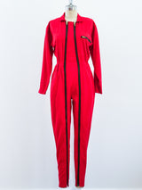 Red Denim Double Zip Jumpsuit Jumpsuit arcadeshops.com