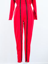 Red Denim Double Zip Jumpsuit Jumpsuit arcadeshops.com