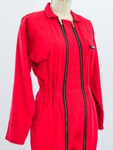 Red Denim Double Zip Jumpsuit Jumpsuit arcadeshops.com