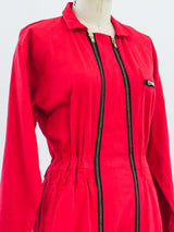 Red Denim Double Zip Jumpsuit Jumpsuit arcadeshops.com