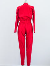 Red Denim Double Zip Jumpsuit Jumpsuit arcadeshops.com