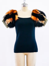 Ferre Knit Top with Fur Sleeves Top arcadeshops.com