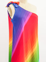 Rainbow Striped One Shoulder Dress Dress arcadeshops.com