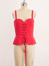 Yves Saint Laurent Red Lace Up Bustier Top arcadeshops.com