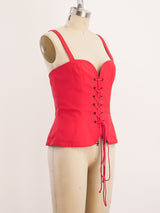 Yves Saint Laurent Red Lace Up Bustier Top arcadeshops.com