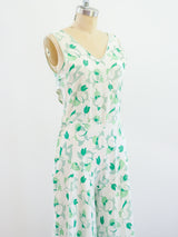 1930's Leaf Print Playsuit Jumpsuit arcadeshops.com