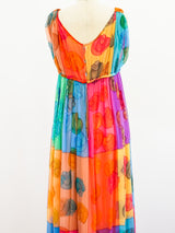 Galanos Hand Painted Silk Chiffon Gown Dress arcadeshops.com