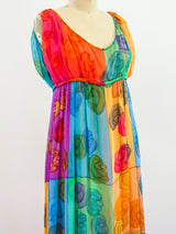 Galanos Hand Painted Silk Chiffon Gown Dress arcadeshops.com