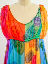 Galanos Hand Painted Silk Chiffon Gown Dress arcadeshops.com