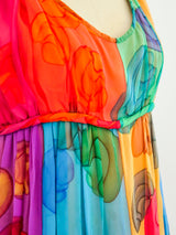 Galanos Hand Painted Silk Chiffon Gown Dress arcadeshops.com