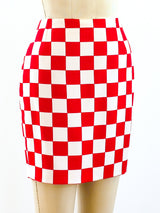 Gianni Versace Red Checkerboard Skirt Bottom arcadeshops.com