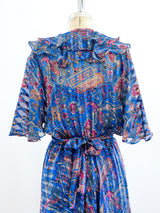 Paisley Printed Silk Chiffon Ruffle Dress Dress arcadeshops.com