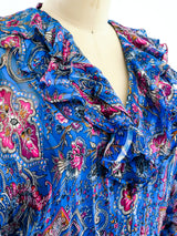 Paisley Printed Silk Chiffon Ruffle Dress Dress arcadeshops.com