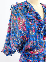 Paisley Printed Silk Chiffon Ruffle Dress Dress arcadeshops.com