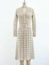 Beige Crochet Tie Waist Dress Dress arcadeshops.com