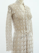Beige Crochet Tie Waist Dress Dress arcadeshops.com