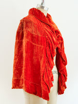 Burnt Orange Velvet Shawl Jacket arcadeshops.com