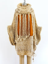 Fringed Turtleneck Sweater with Leather Panel Top arcadeshops.com
