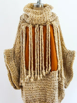 Fringed Turtleneck Sweater with Leather Panel Top arcadeshops.com