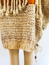Fringed Turtleneck Sweater with Leather Panel Top arcadeshops.com