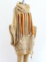 Fringed Turtleneck Sweater with Leather Panel Top arcadeshops.com