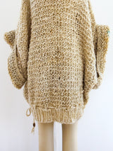 Fringed Turtleneck Sweater with Leather Panel Top arcadeshops.com