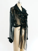 Black Ruffle Tie Front Top Top arcadeshops.com