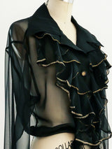 Black Ruffle Tie Front Top Top arcadeshops.com