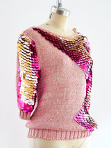 Pink Pailette Embellished Sweater Top arcadeshops.com